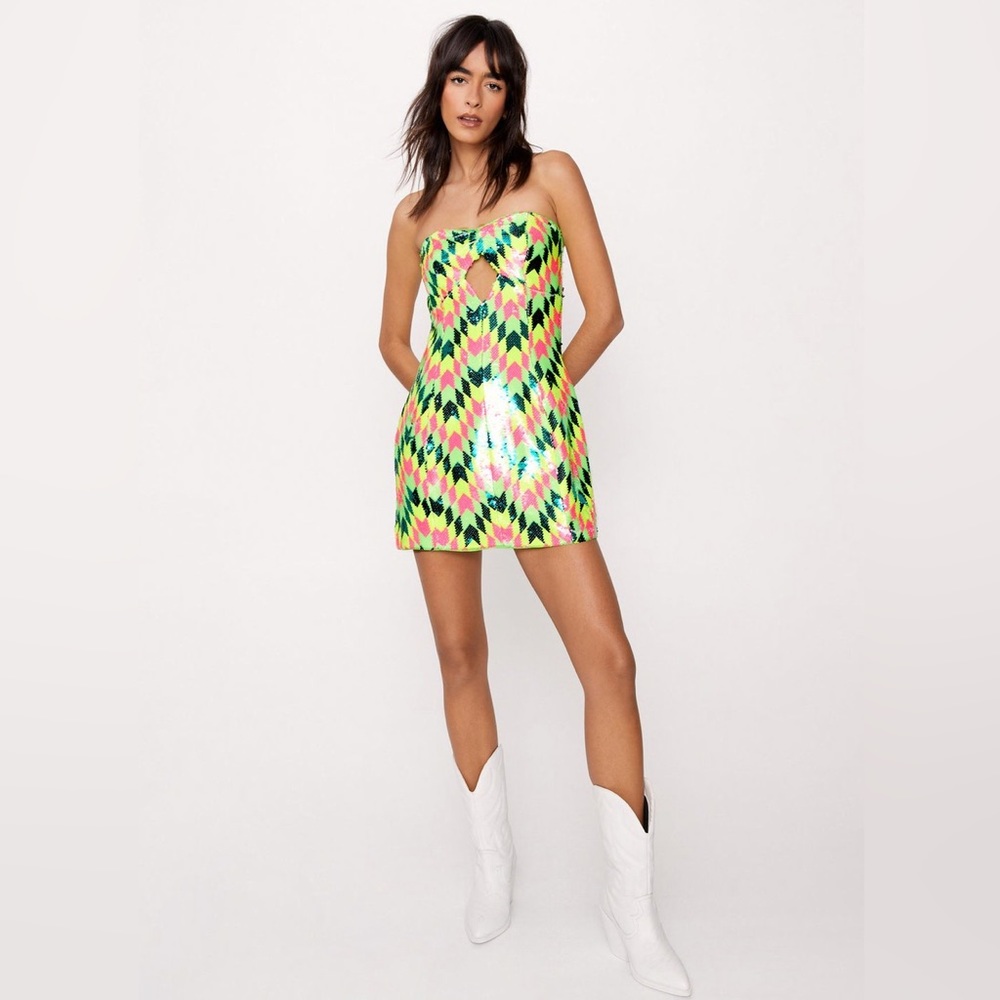 Nasty Gal Bandeau Strapless Sequin Mini Dress